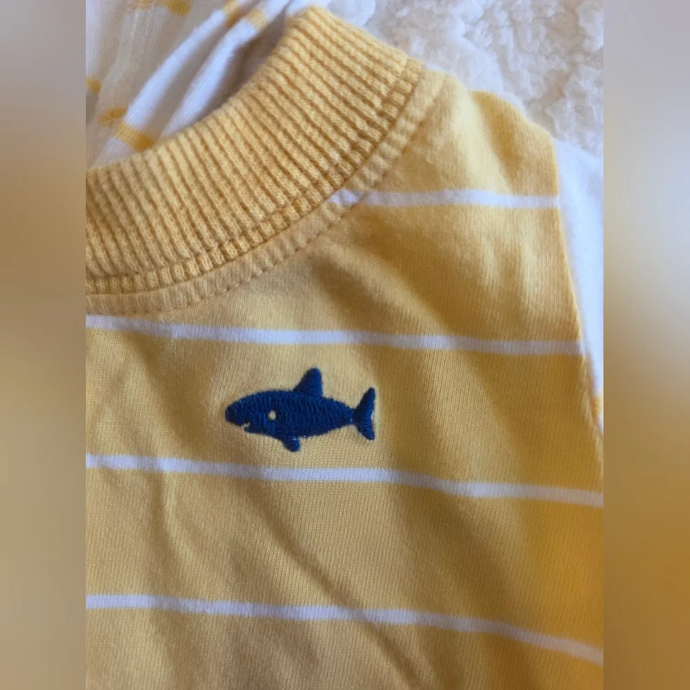 Carter’s Shark Hooded Romper | 6M | Yellow Striped One-Piece | Summer Outfit